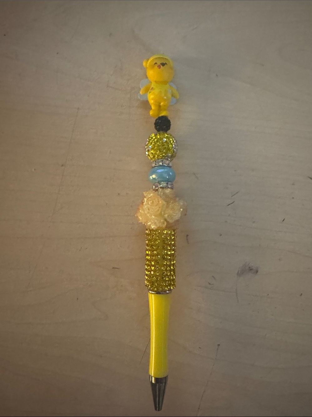 Cute Yellow Bear Beaded Ballpoint Pen